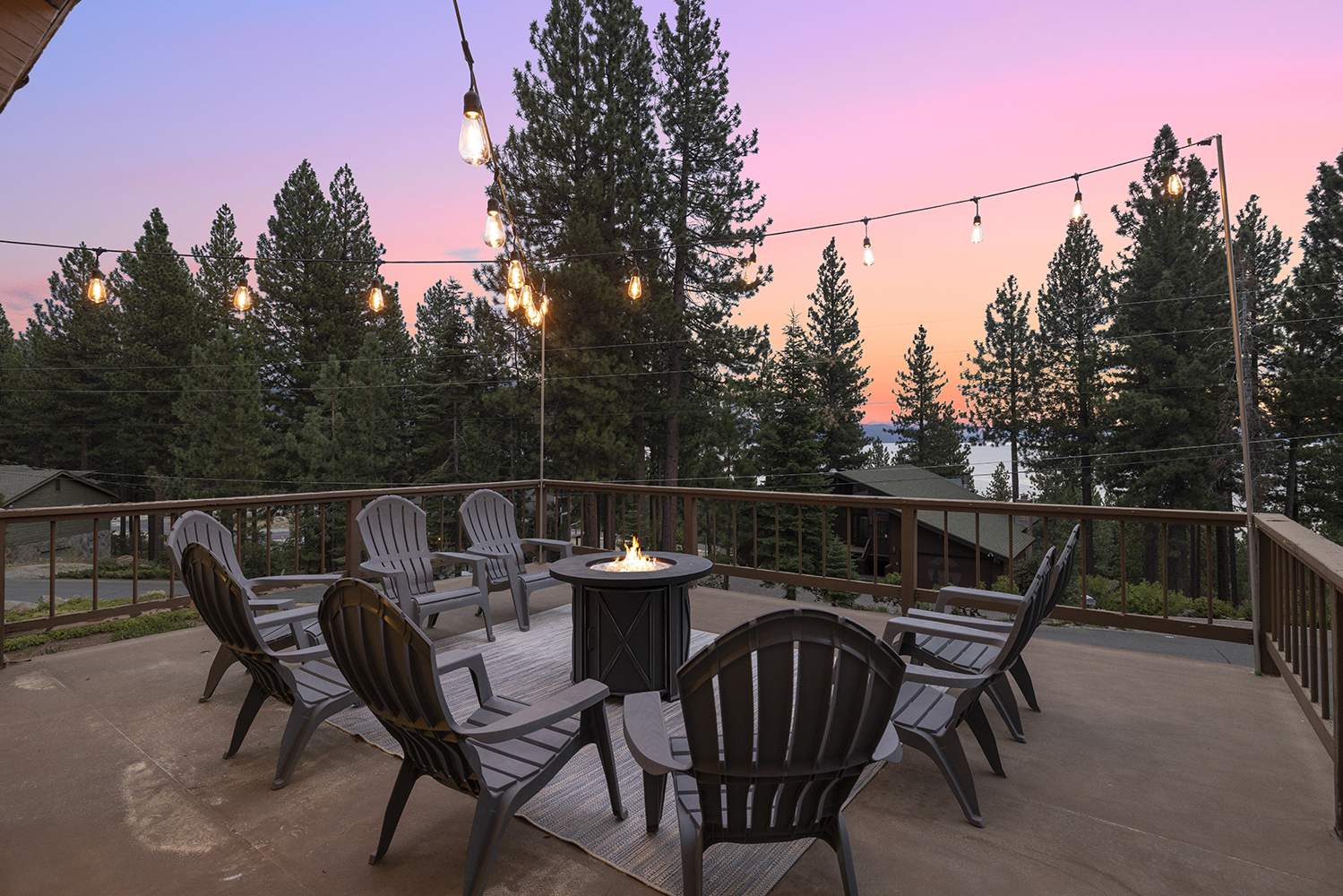 Evening celebration dinner on the deck at Kinpine House, Lake Tahoe
